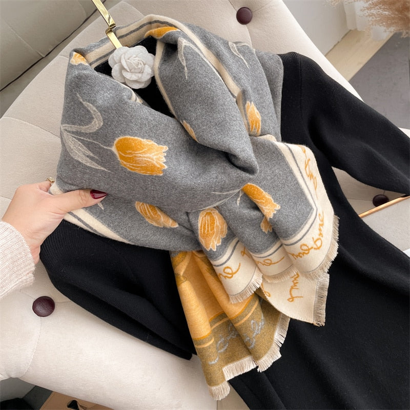 Luxury Brand Cashmere Warm Scarf for Women Design Winter Thick Shawl Wrap Pashmina Blanket Poncho Female Bufanda Echarpe Foulard - Executive-Skincare