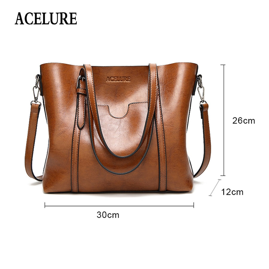 ACELURE Women bag Oil wax Women&#39;s Leather Handbags Luxury Lady Hand Bags With Purse Pocket Women messenger bag Big Tote Sac Bols - Executive-Skincare