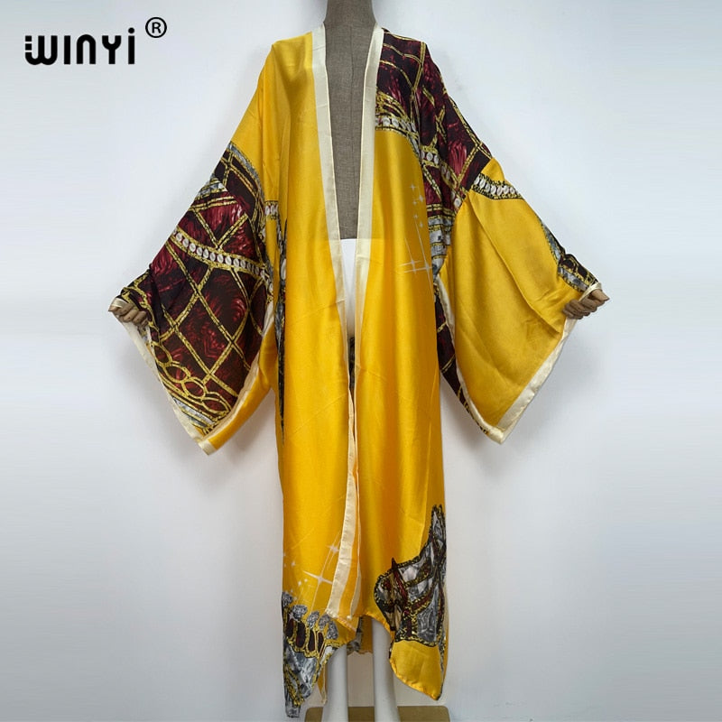 2022 WINYI Summer holiday Beach Wear Cover up sweet lady boho Cardigan stitch colorful sexy Holiday long Sleeve Kimono kaftan - Executive-Skincare