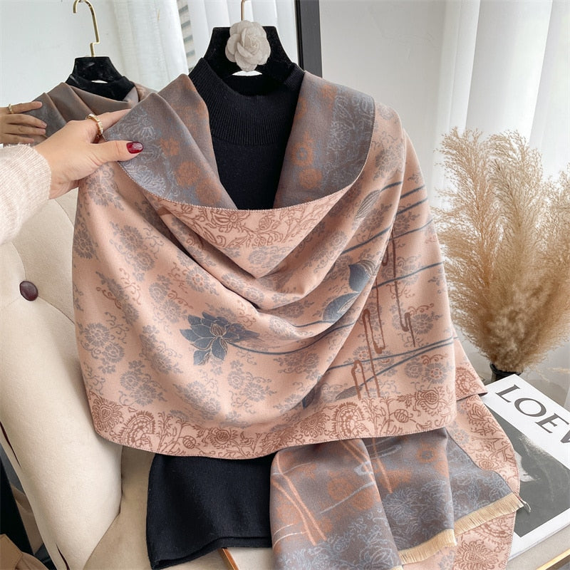 Luxury Brand Cashmere Warm Scarf for Women Design Winter Thick Shawl Wrap Pashmina Blanket Poncho Female Bufanda Echarpe Foulard - Executive-Skincare