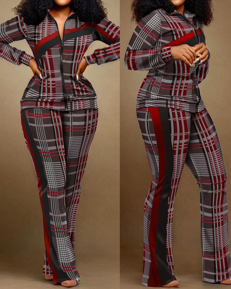 Fall/Winter Fashion Printing Two-Piece Women&#39;s Leisure Sports Style Patchwork Printing Jacket Trousers Two-Piece Women&#39;s Set - Executive Quality Store