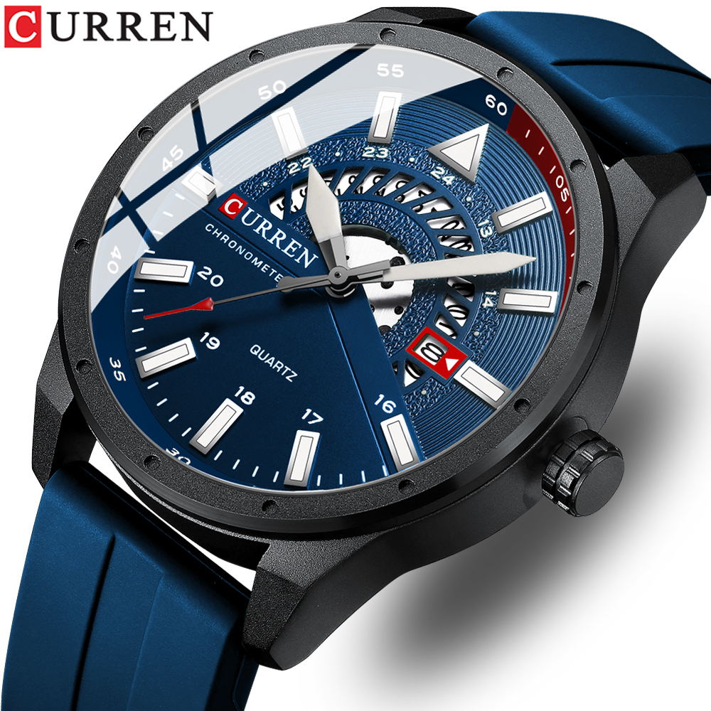 CURREN Fashion Men Watch Top Brand Luxury Waterproof Sport Mens Watches Silicone Automatic Date Military Wristwatch - Executive-Skincare