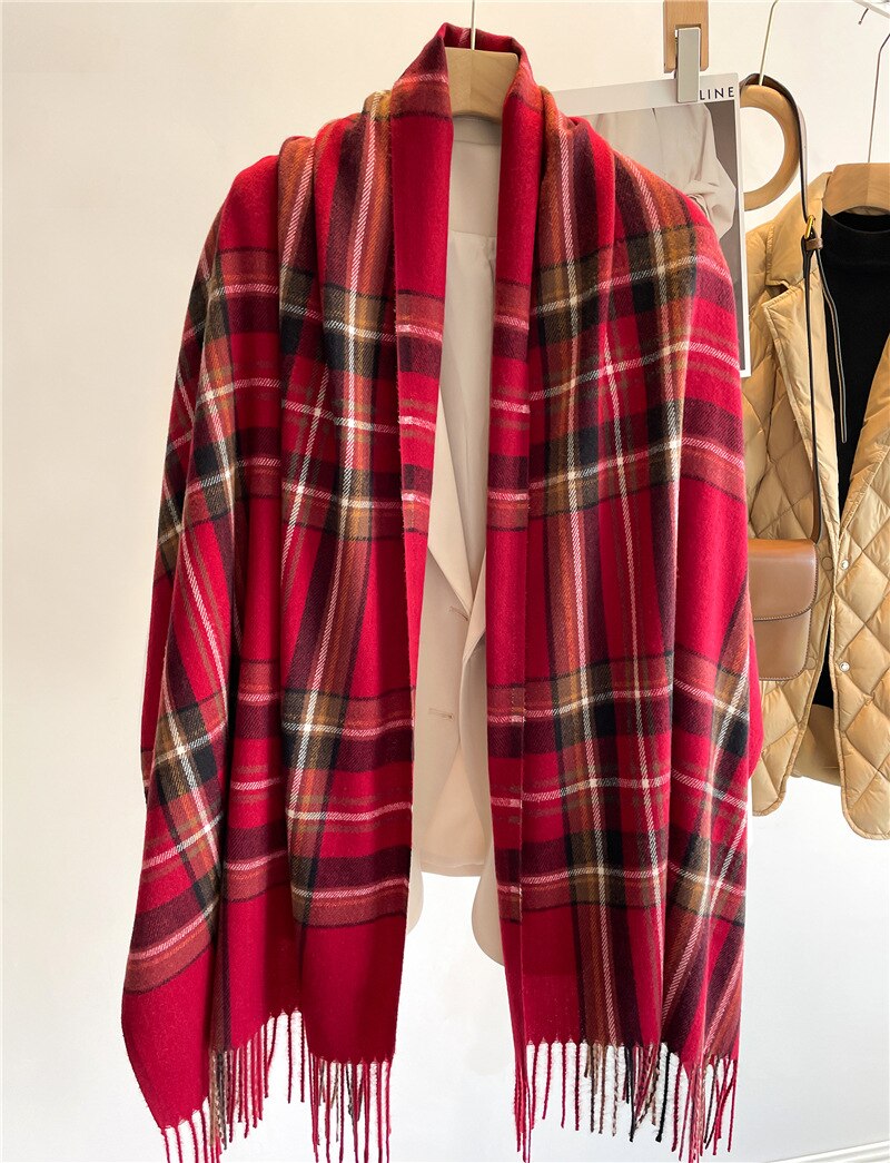 Luxury Brand Winter Plaid Women&#39;s Cashmere Scarf Warm Shawls and Wraps Thicked Wool Pashmina Female Blanket Scarves - Executive-Skincare