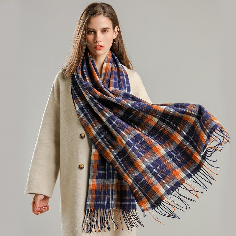 Luxury Plaid Scarf Winter Warm Cashmere Women Long Pashmina Foulard Female Scarves Lady Tassel Shawl Wraps 2022 Design New - Executive-Skincare