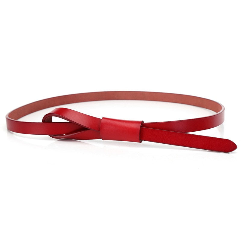 RAINIE SEAN Thin Real Leather Women Belt Korean Casual Ladies Knot Belts for Dresses Autumn Camel Self Tie Strap Accessories - Executive-Skincare