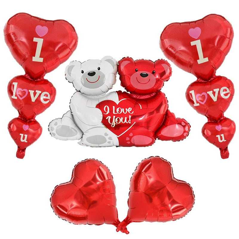 1Set I Love You Hug Bear Balloons Foil Heart Balloon for Wedding Valentine&#39;s Day Party Decoration Baby Shower Birthday Supplies - Executive-Skincare