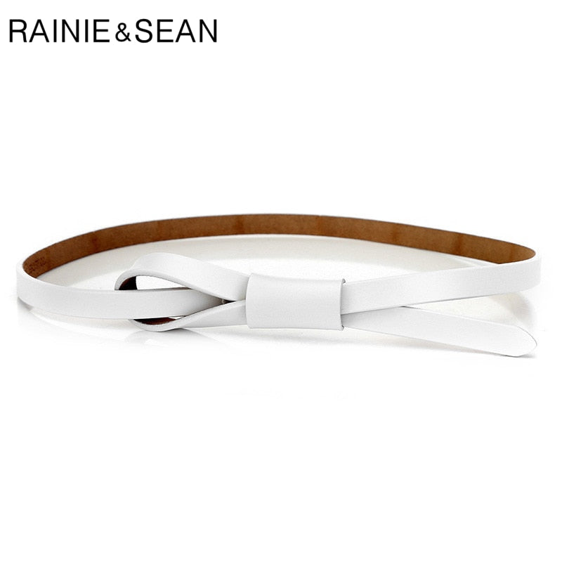 RAINIE SEAN Thin Real Leather Women Belt Korean Casual Ladies Knot Belts for Dresses Autumn Camel Self Tie Strap Accessories - Executive-Skincare