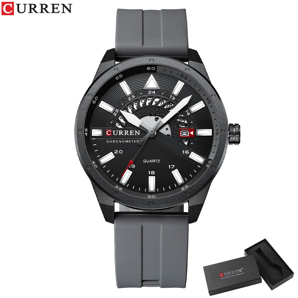 CURREN Fashion Men Watch Top Brand Luxury Waterproof Sport Mens Watches Silicone Automatic Date Military Wristwatch - Executive-Skincare