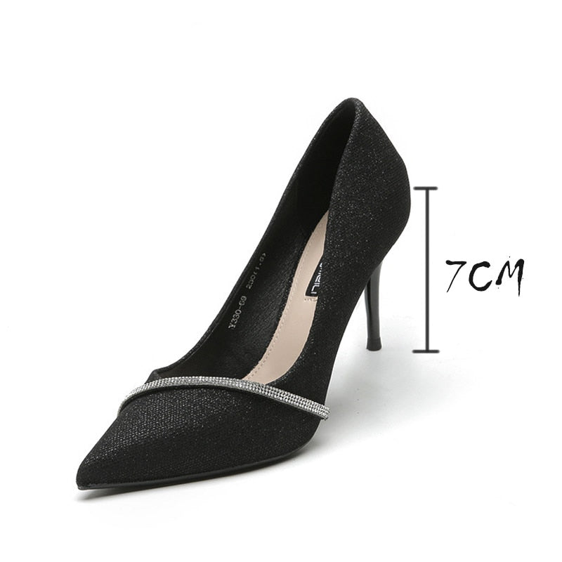 Gentle Women&#39;s High Heel 7/10CM Pumps 2022 Spring/Autumn Rhinestone Pointed Toe Shoes Shallow Stiletto Dress Chaussure Femme - Executive-Skincare