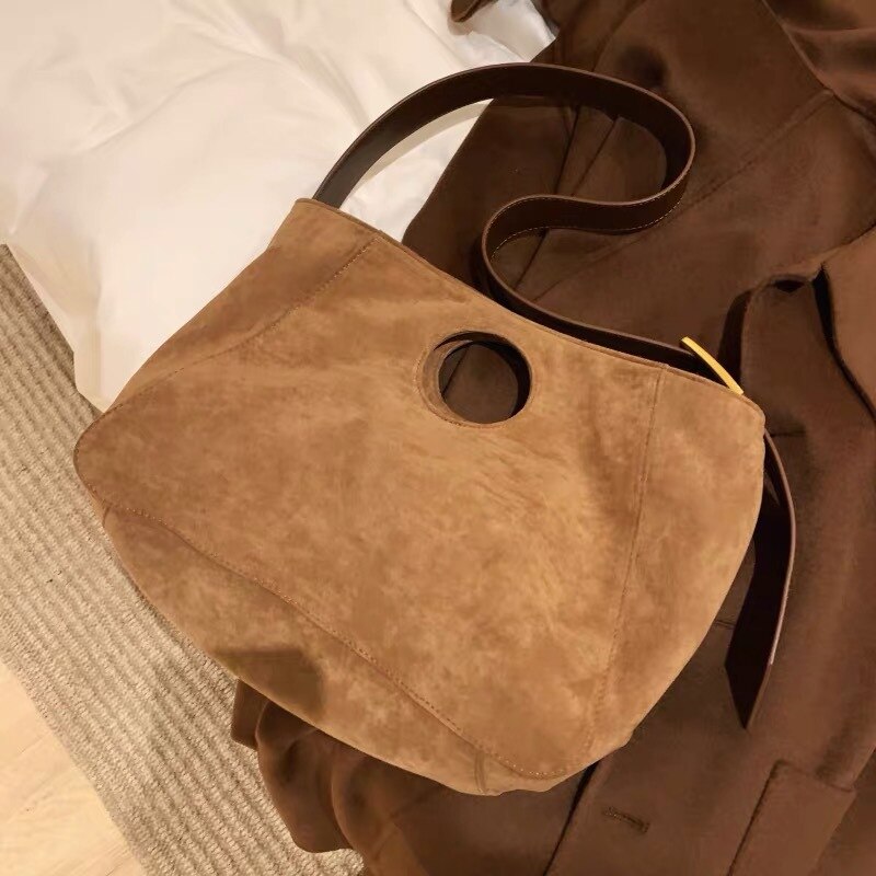 Vintage Velvet underarm bag for women handbag Large capacity New winter female Shoulder Crossbody Bags casual big totes brown - Executive-Skincare