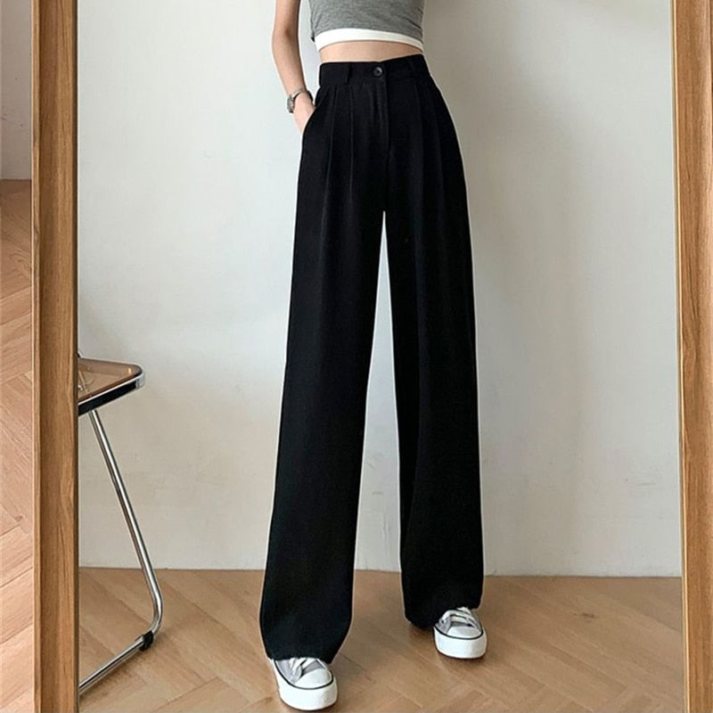 Lucyever Autumn Winter Women&#39;s Wide Leg Pants Loose High Waist Casual Trousers Woman Korean Style Solid Office Straight Pants - Executive Quality Store