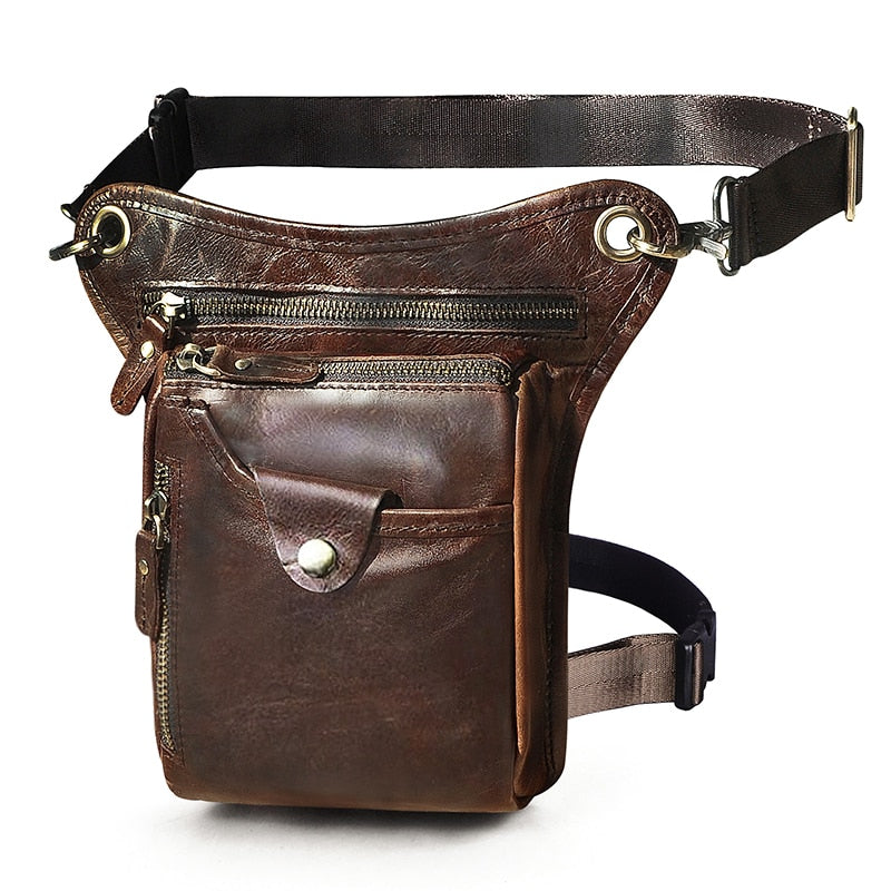 Genuine Real Leather Men Design Casual Messenger Crossbody Sling Bag Fashion Waist Belt Pack Leg Drop Bag Phone Pouch 211-5 - Executive-Skincare