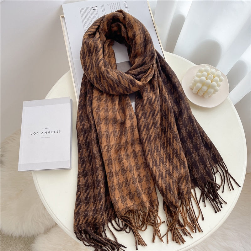 Luxury Plaid Scarf Winter Warm Cashmere Women Long Pashmina Foulard Female Scarves Lady Tassel Shawl Wraps 2022 Design New - Executive-Skincare