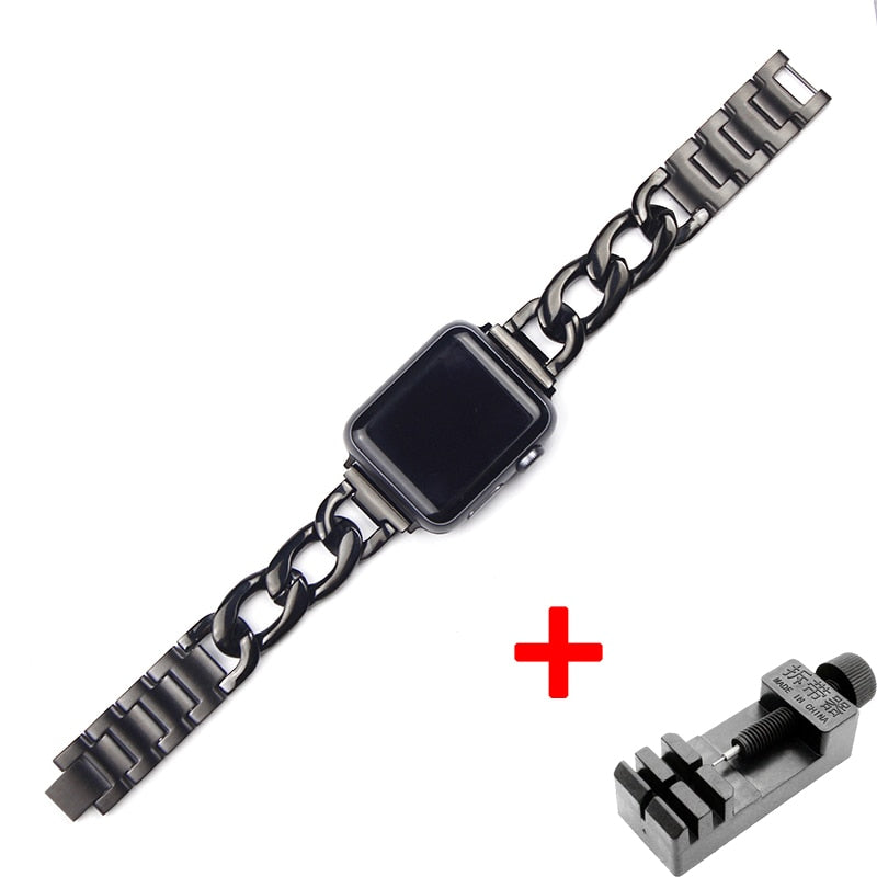 Denim chain Strap Stainless Steel Band for Apple Watch 8 6 SE 5 4 40mm 44mm Watchband Bracelet for Iwatch Series 7 6 5 4 3 38 42 - Executive-Skincare