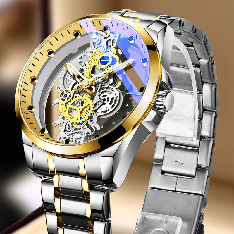 Authentic Skeleton Quartz Watch Stainless Steel Waterproof Men Watches Built-in Battery Drive Ransparent Luxury Original A4281 - Executive-Skincare