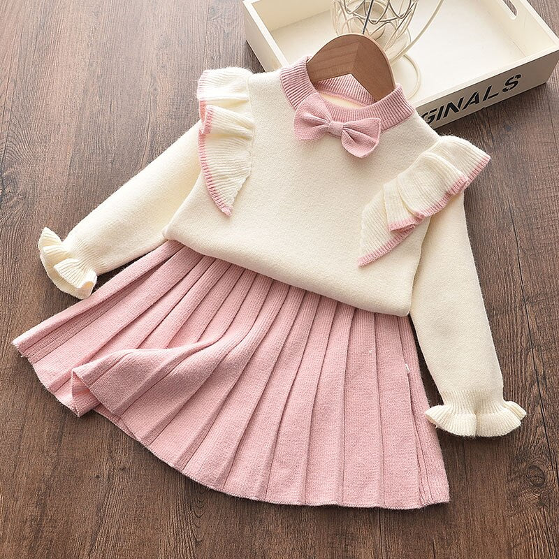 2022 New Girl Sweater Clothes Children Winter Dress Bow Doll Collar Clothes Coat Casual Dress Sweater Christmas Girls Suits - Executive-Skincare