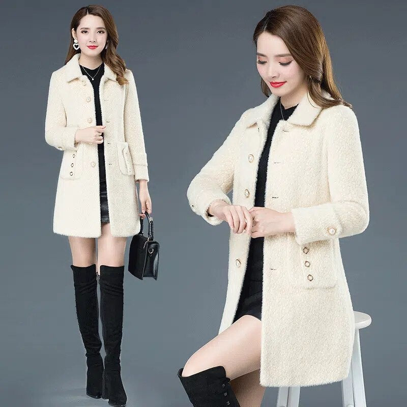 Women&#39;s Woolen Coat 2022 New Female Winter Jacket Thicken Keep Warm Imitation Gold Mink Wool Coats Mom Woolen Overcoat 4XL W2431 - Executive-Skincare