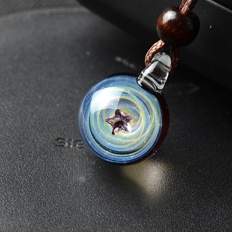 BOEYCJR Universe Glass Bead Planets Pendant Necklace Galaxy Rope Chain Solar System Design Necklace for Women - Executive-Skincare