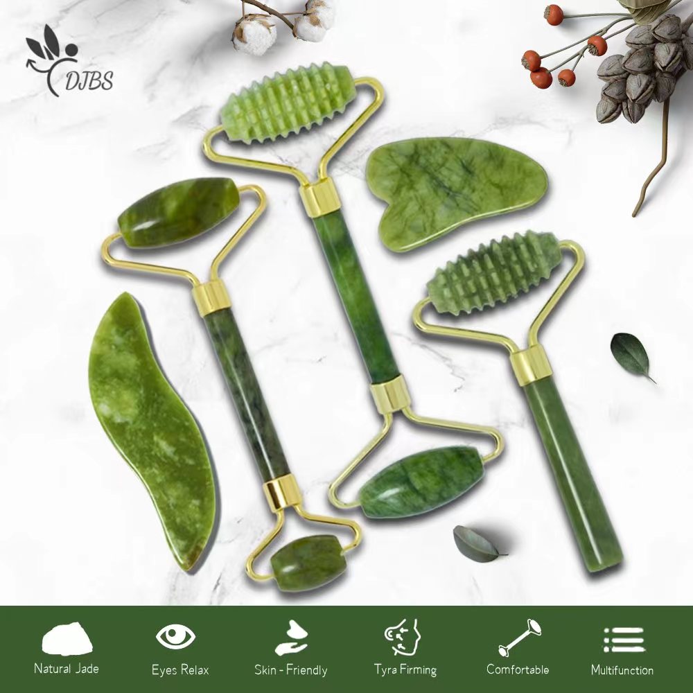 Natural Jade Roller Gua Sha Massager Tool Sets For Face Gouache Scraper Roller Set Facial Skin Care Beauty Health Massage Tools - Executive-Skincare