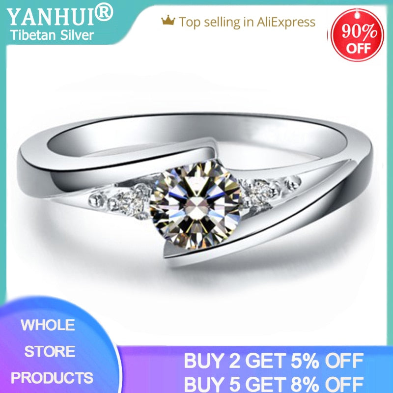 YANHUI 0.75ct Cubic Zircon Rings For Women Proposal Jewelry Fine Silver Color Engagement Wedding Band Gift R036 - Executive-Skincare