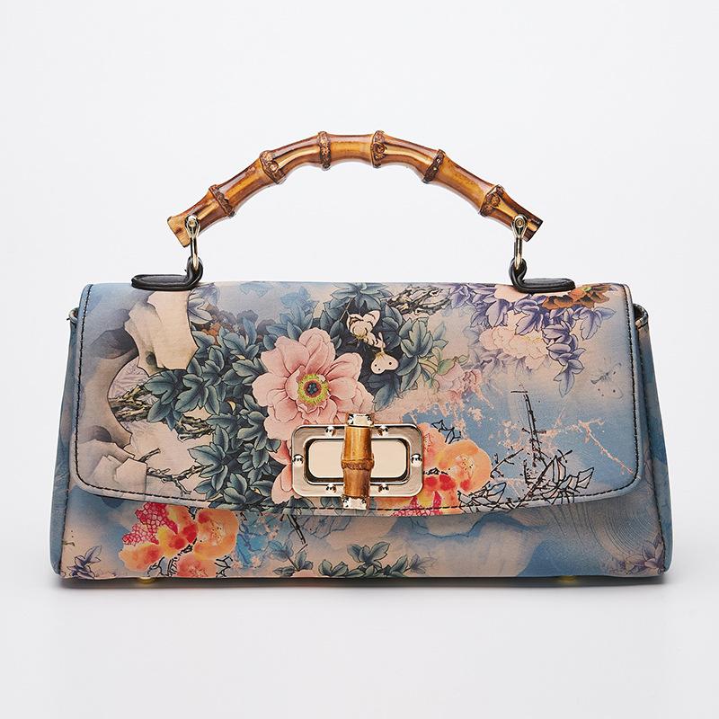 Johnature Cheongsam Leather Handbag 2022 New Vintage Print Women Bag Handmade Elegan Ladies Shoulder &amp; Crossbody Bags - Executive-Skincare