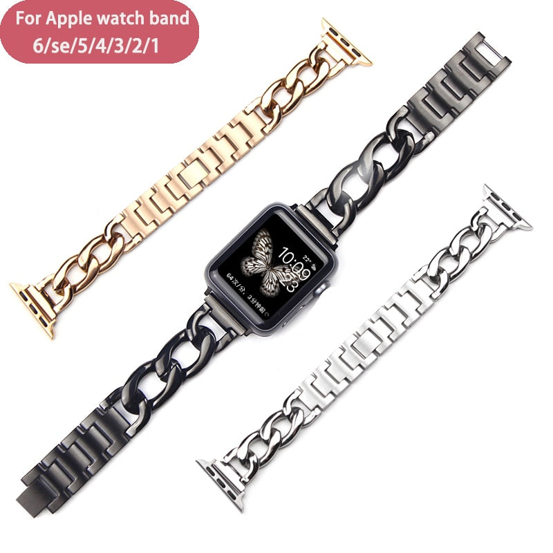 Denim chain Strap Stainless Steel Band for Apple Watch 8 6 SE 5 4 40mm 44mm Watchband Bracelet for Iwatch Series 7 6 5 4 3 38 42 - Executive-Skincare