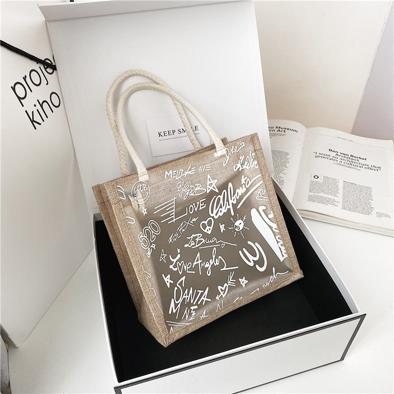 Clear Graffiti Handbag Crystal PVC Transparent Bags Women Fashion Shoulder Beach Jelly Purse Plastic Tote Trends Brand Clutch - Executive-Skincare