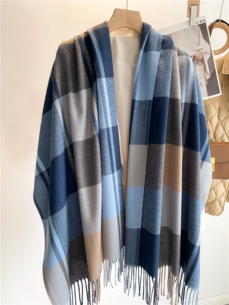 Luxury Plaid Scarf Winter Warm Cashmere Women Long Pashmina Foulard Female Scarves Lady Tassel Shawl Wraps 2022 Design New - Executive-Skincare