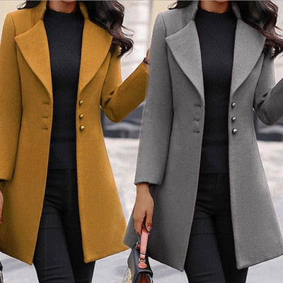 2022 autumn and winter new woolen women&#39;s coat stand collar slim fit simple coat - Executive-Skincare