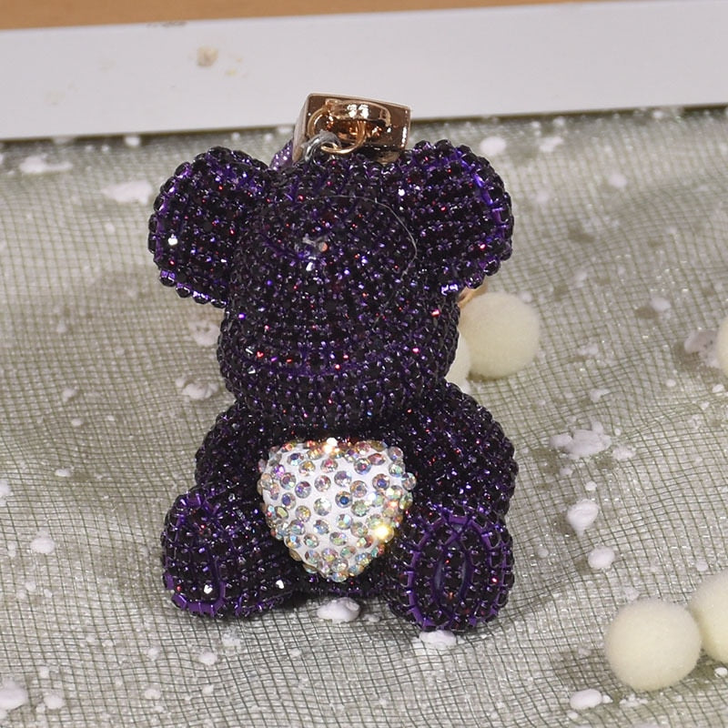 keychain cute diamond-encrusted bear car key pendant diamond female high-end personality bag pendant Valentine&#39;s Day present - Executive-Skincare