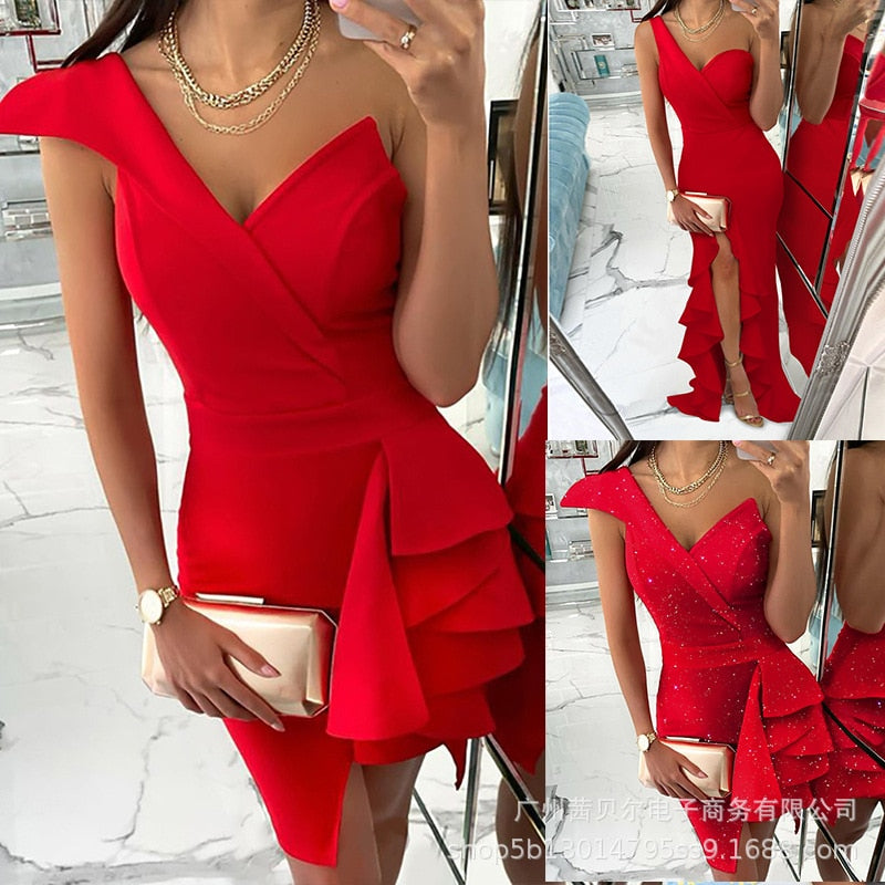 Tube Top Ruffled Side Slit Tight-fitting Long Dress Female Autumn 2021 New Fashion Elegant Sexy White Dress - Executive-Skincare