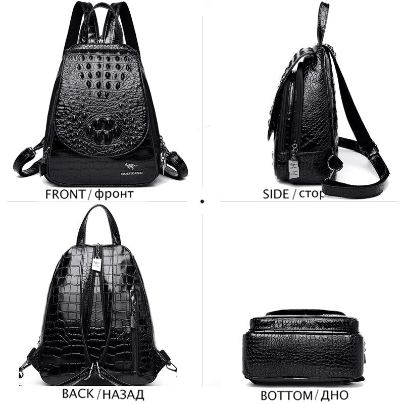 Luxury Crocodile Pattern Backpacks For Ladies Leather Backpack Women Shoulder Bag Large Capacity School Bags For Teenage Girl - Executive-Skincare