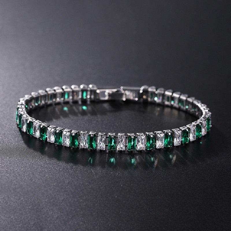 4mm Cubic Zirconia Green Tennis Bracelet Chain Bracelets For Women Men Gold Silver Color Hand Chain CZ Chain Homme Jewelry - Executive-Skincare