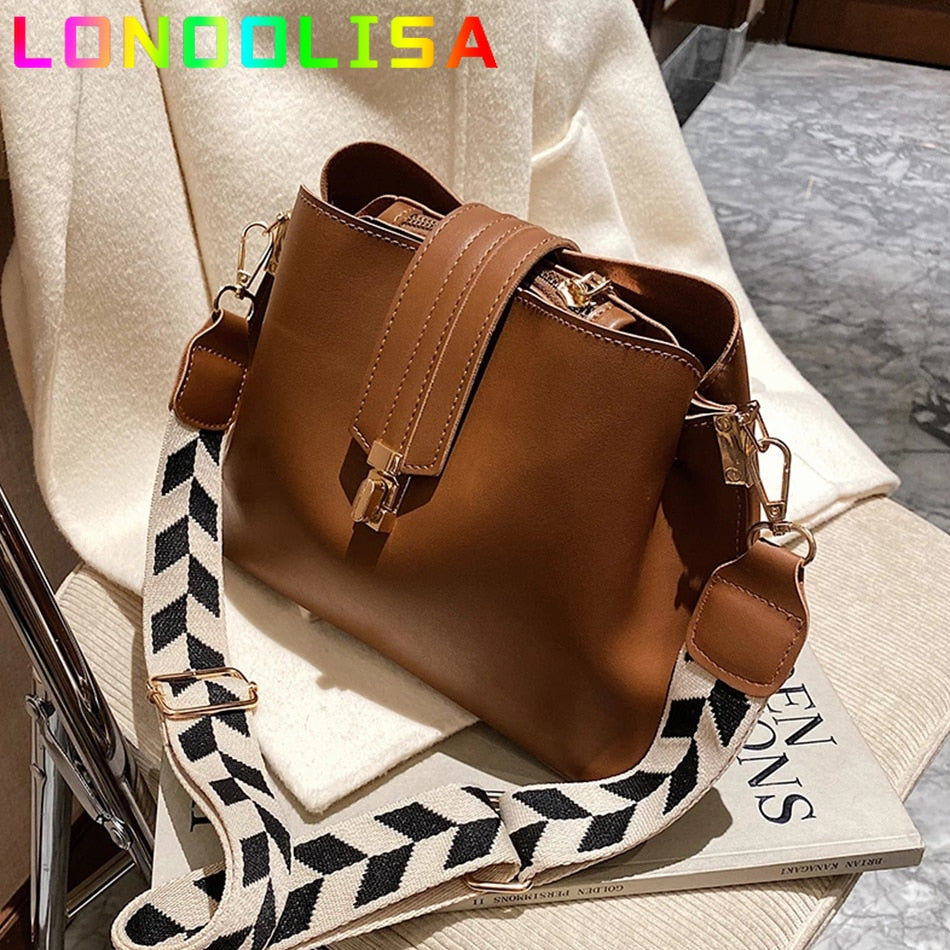 Vintage Simple Small PU Leather Bucket Crossbody Bags for Women 2022 Designer Fashion Lady Luxury Black Shoulder Handbags Totes - Executive-Skincare