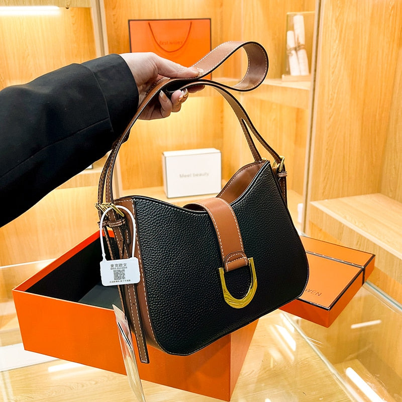 Luxury Genuine Leather Handbags New Fashion Cowhide One Shoulder Handbag Designer Wide Shoulder Straps Crossbody Bags For Women - Executive-Skincare