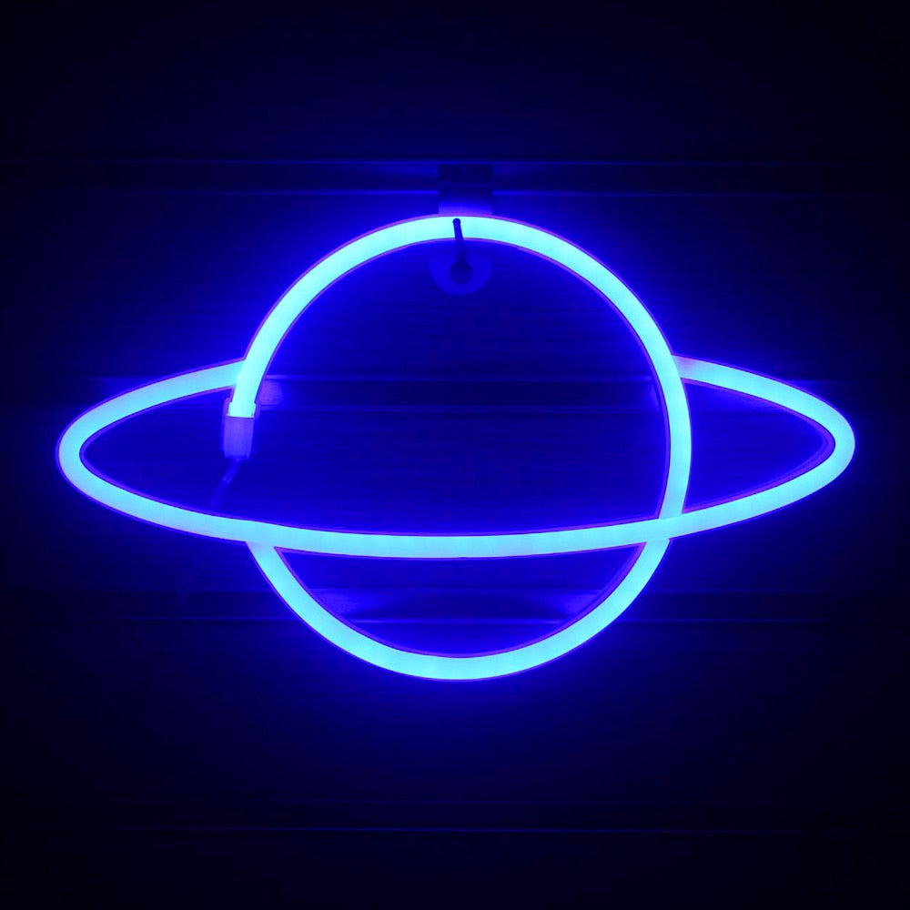 Planet LED Lights Neon Light Sign Bedroom Decor Neon Sign Night Lamp for Rooms Wall Art Bar Party USB or Battery Powered - Executive-Skincare