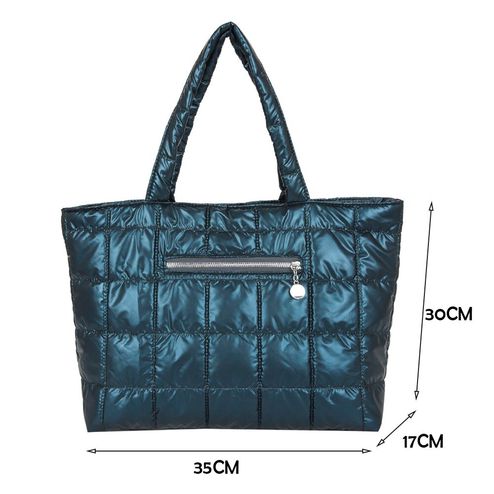 Autumn Winter Nylon Women Large Capacity Handbags Casual Quilted Lattice Shoulder Bags Female Solid Color Shopping Bags Tote - Executive-Skincare