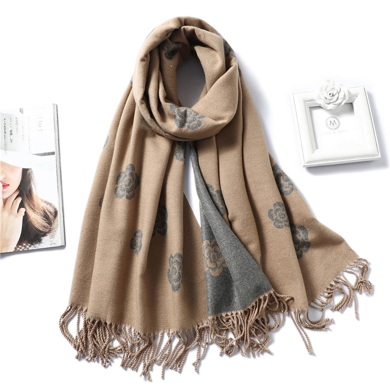 Winter Cashmere Scarf Women Thick Warm Shawls Wraps Lady Solid Scarves Fashion Tassels Pashmina Blanket Quality Foulard 2022 New - Executive-Skincare