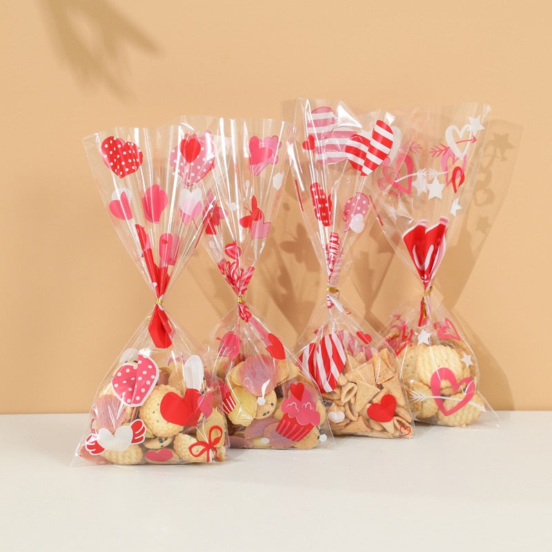 50pcs Valentine Cellophane Bags Love Heart Candy Cookie Treat Bags Wedding Party Decor Valentines Day Favor Gifts Goodies Bags - Executive-Skincare