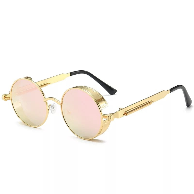 Classic Gothic Steampunk Sunglasses Luxury Brand Designer High Quality Men and Women Retro Round Metal Frame Sunglasses UV400 - Executive-Skincare