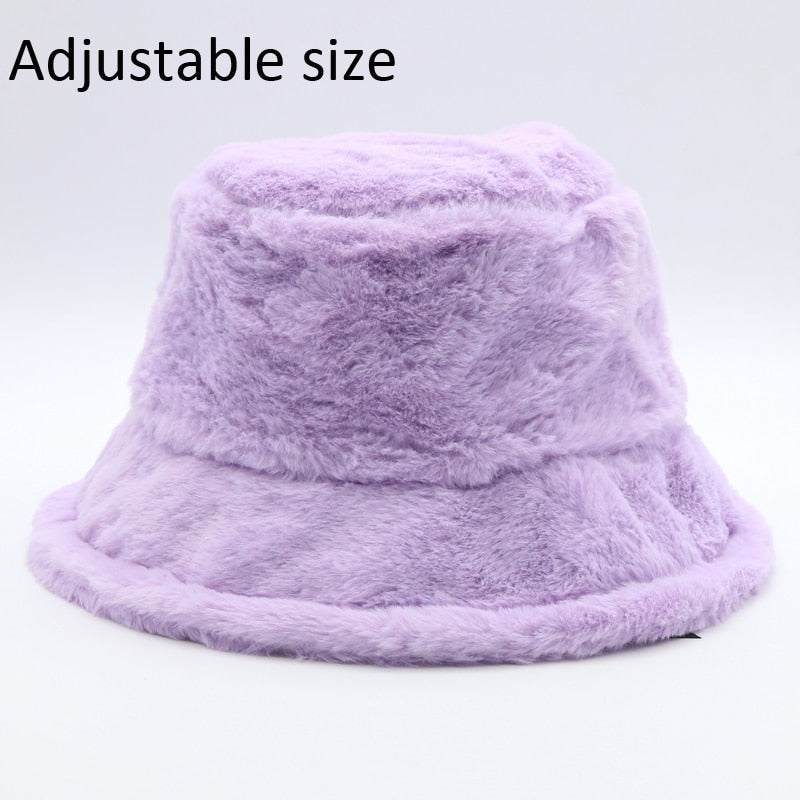 Winter Cow Leopard Faux Fur Fluffy Bucket Hats Women Outdoor Warm Sun Hat Soft Velvet Furry Fisherman Cap Girl Fashion Panama - Executive-Skincare