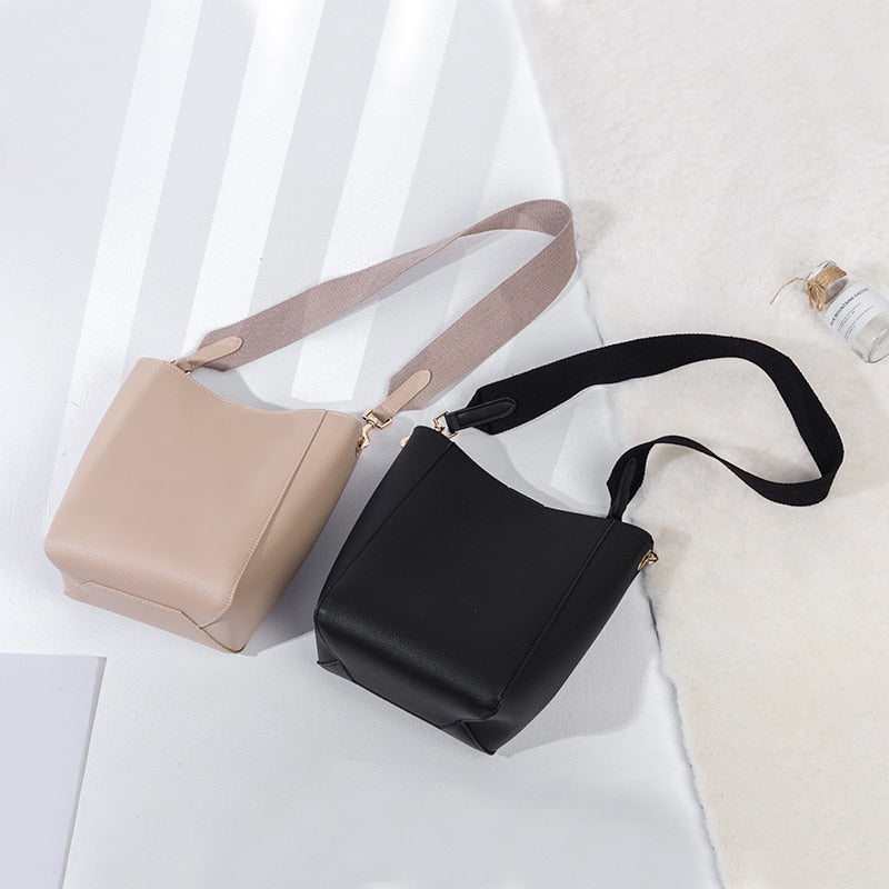 NIGEDU brand design bucket Shoulder bag for Women handbags PU leather messenger bags wide shoulder straps ladies big totes bolsa - Executive-Skincare