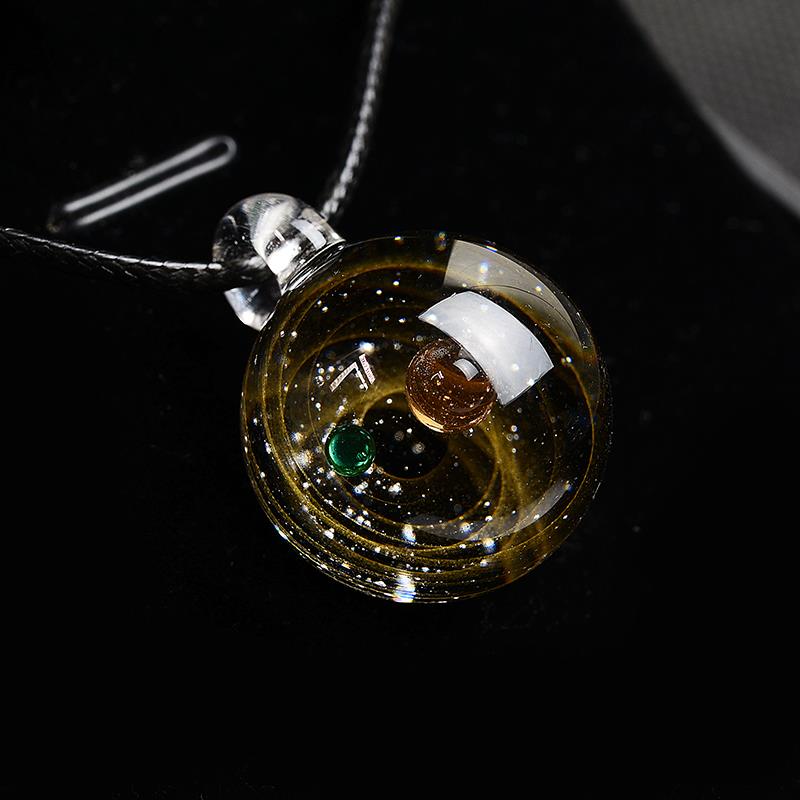 BOEYCJR Universe Glass Bead Planets Pendant Necklace Galaxy Rope Chain Solar System Design Necklace for Women - Executive-Skincare