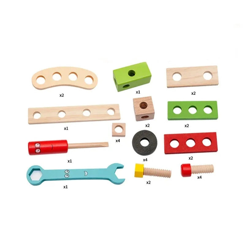 Wooden Toolbox Pretend Play Set Montessori Children Toy For Boys Nut Disassembly Screw Assembly Simulation Repair Carpenter Tool - Executive-Skincare