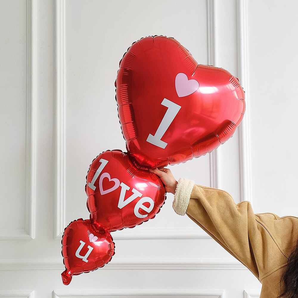 1Set Valentine&#39;s Day I Love You Hug Bear Balloons Foil Heart Balloon for Wedding Party Decoration Baby Shower Birthday Supplies - Executive-Skincare