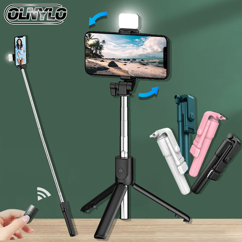 Selfie Stick Wireless Bluetooth Compatible Foldable Mini Tripod For Phone With Fill Light Shutter Remote Control For IOS Android - Executive-Skincare