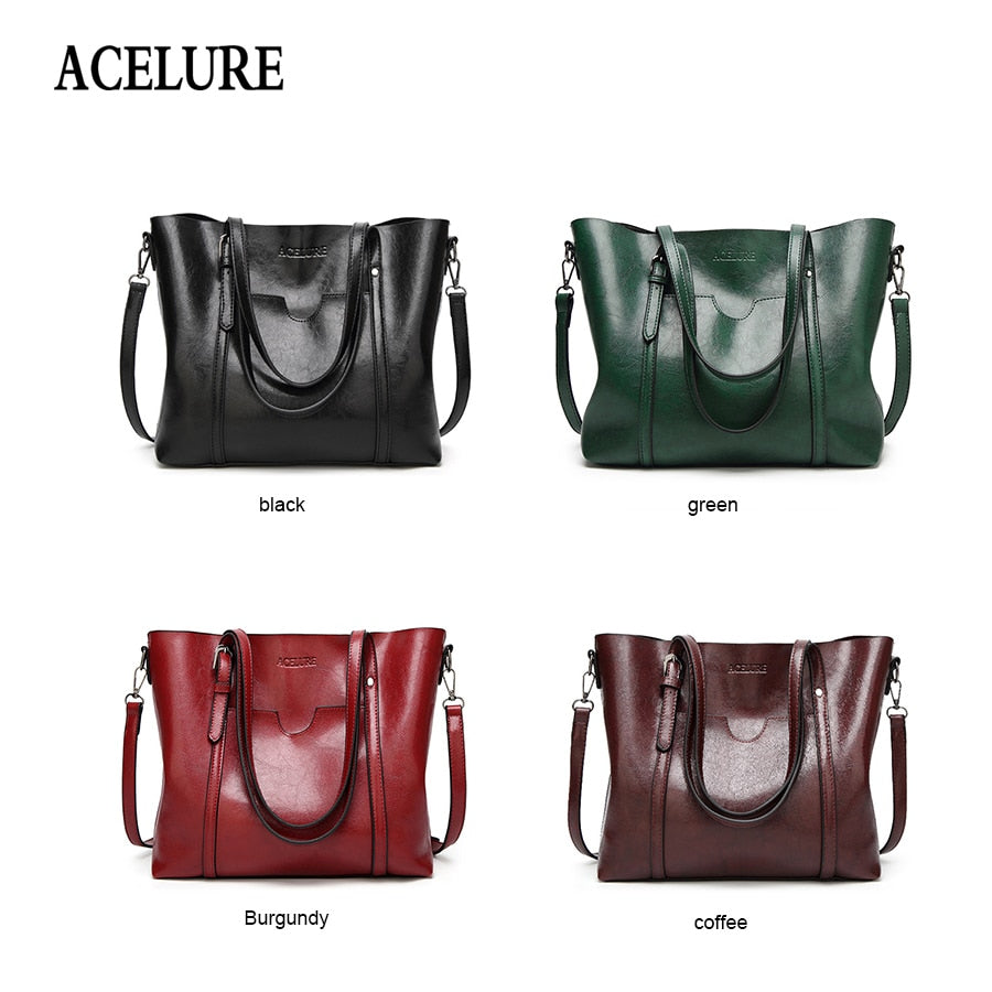 ACELURE Women bag Oil wax Women&#39;s Leather Handbags Luxury Lady Hand Bags With Purse Pocket Women messenger bag Big Tote Sac Bols - Executive-Skincare