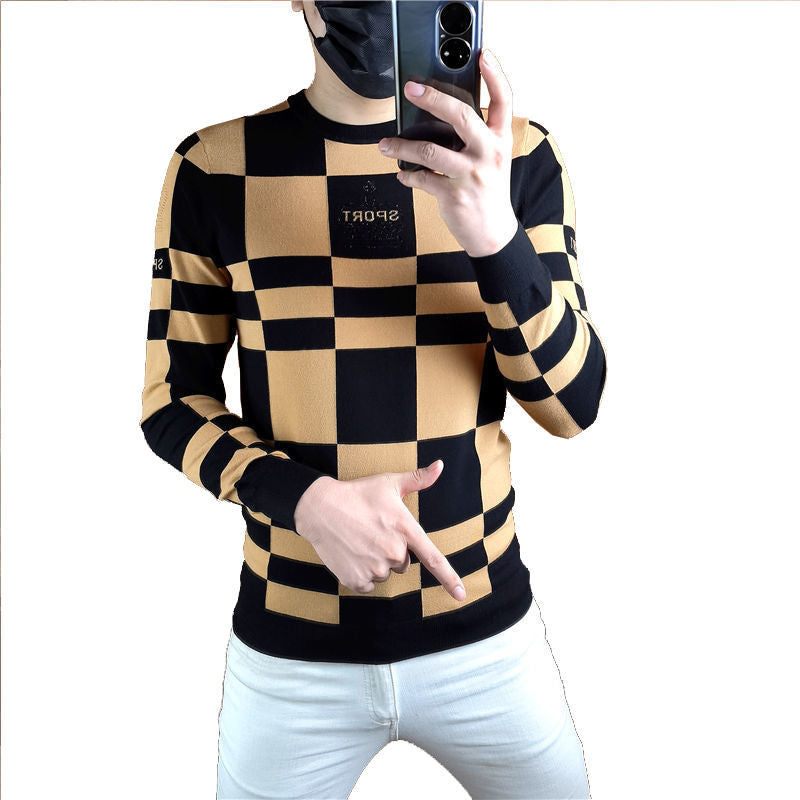 Fashion Printed O-Neck Loose Letter Lattice T-Shirt Men&#39;s Clothing 2022 Autumn New Oversized Casual Pullovers Korean Tee Shirt - Executive-Skincare