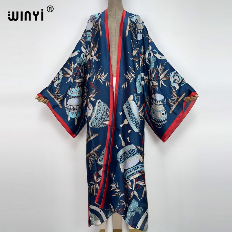 2022 WINYI Summer holiday Beach Wear Cover up sweet lady boho Cardigan stitch colorful sexy Holiday long Sleeve Kimono kaftan - Executive-Skincare