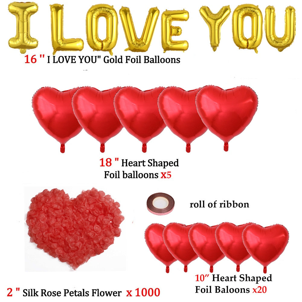 1Set Valentine&#39;s Day I Love You Hug Bear Balloons Foil Heart Balloon for Wedding Party Decoration Baby Shower Birthday Supplies - Executive-Skincare